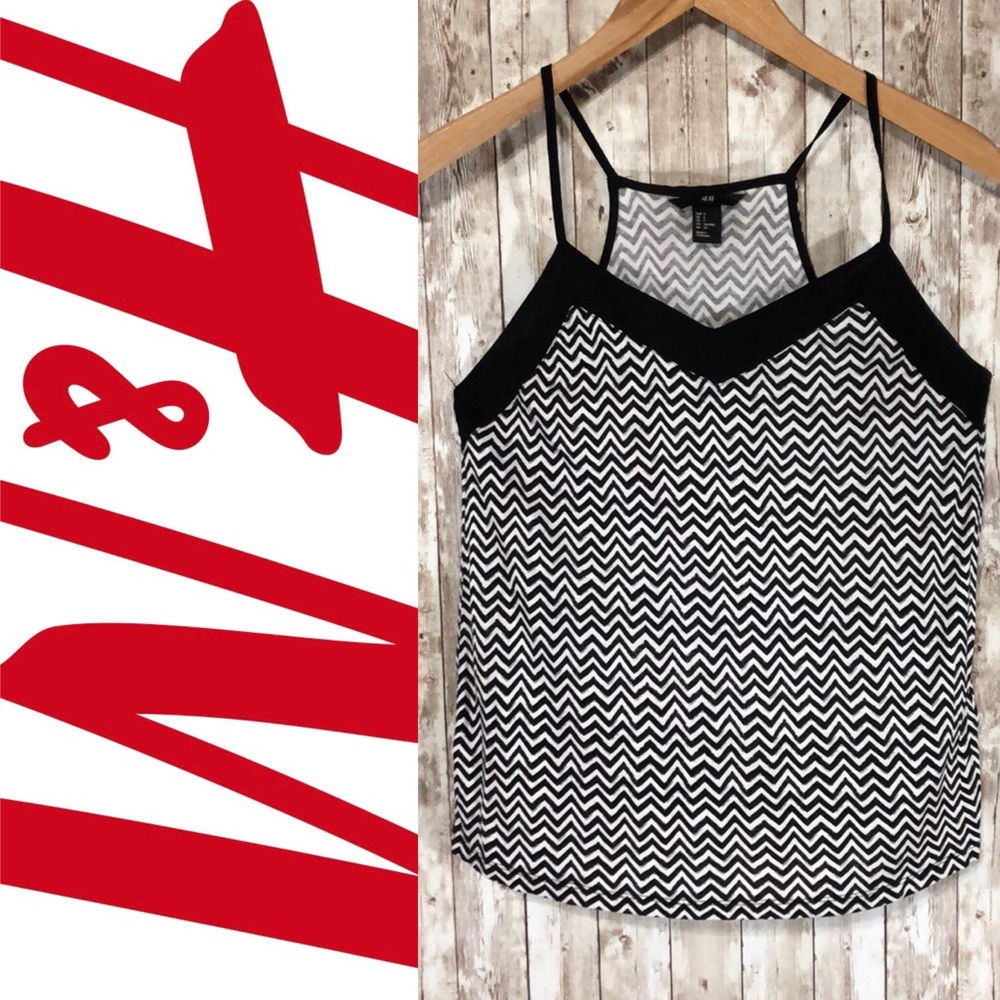 H&M Black and White Chevron Print Racer Back Top